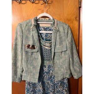 Vintage Schumacher Designer Dress and Jacket Green Blue Black Romania See Sizes